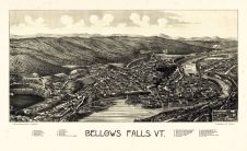 Bellows Falls 1886 Bird's Eye View 17x27, Bellows Falls 1886 Bird's Eye View